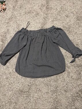 Express Black Off-Shoulder Polka Dot Blouse